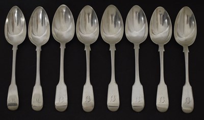 Lot Matched set of eight silver fiddle pattern spoons