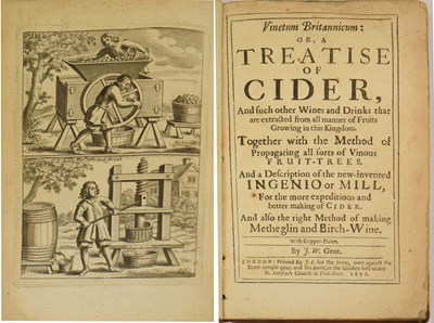Lot J.W. Gent [John Worlidge], 'Vinetum Britannicu; or, a Treatise of Cider, first edition, 1676